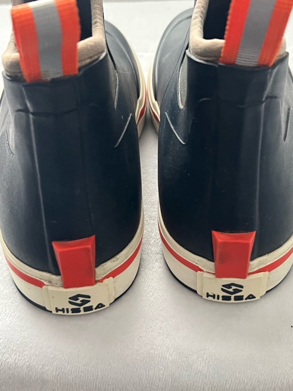 HISEA Men’s Navy and Orange Slip-On Waterproof Rain Boots, Size 7 - Picture 4 of 14